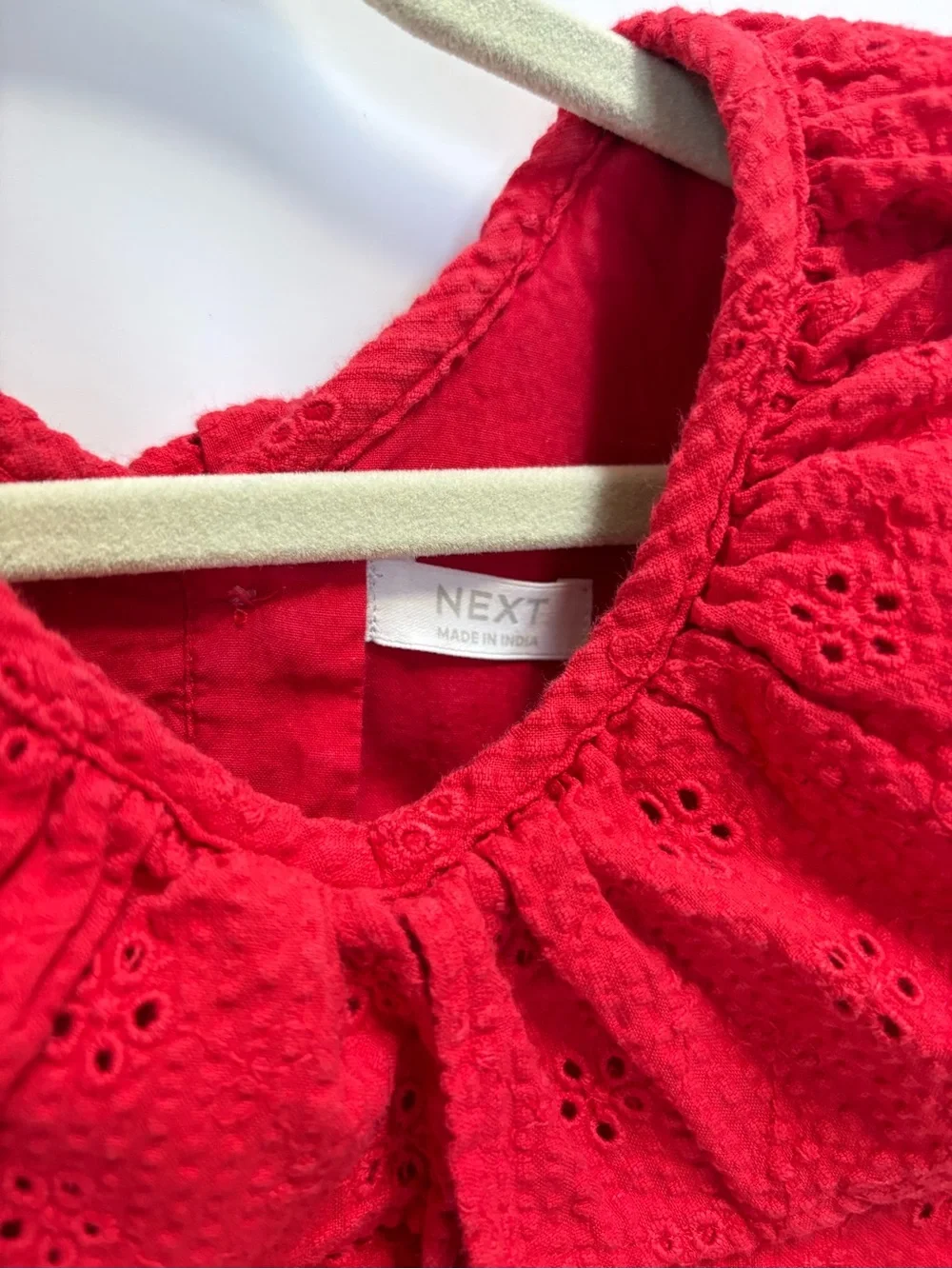 NEXT Red Eyelet Ruffle-Trim Dress 2-3 yrs